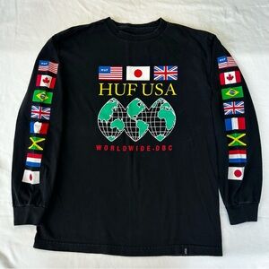 HUF Worldwide Flag Union Long-Sleeve T-Shirt Sz Med Streetwear Skateboarding.